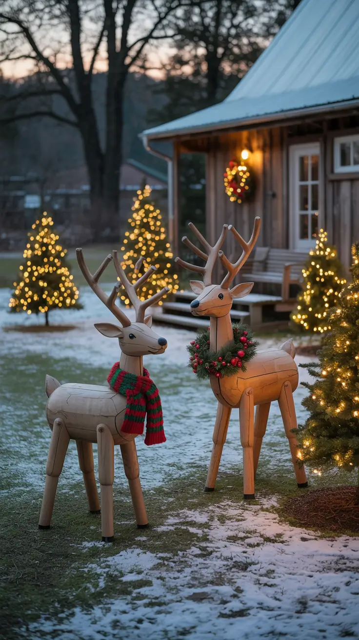Decorated wooden reindeer with lights