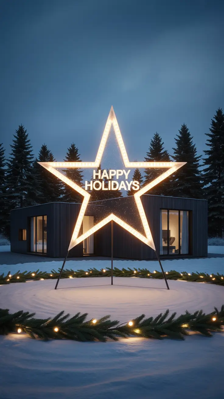 Giant lighted star on roof