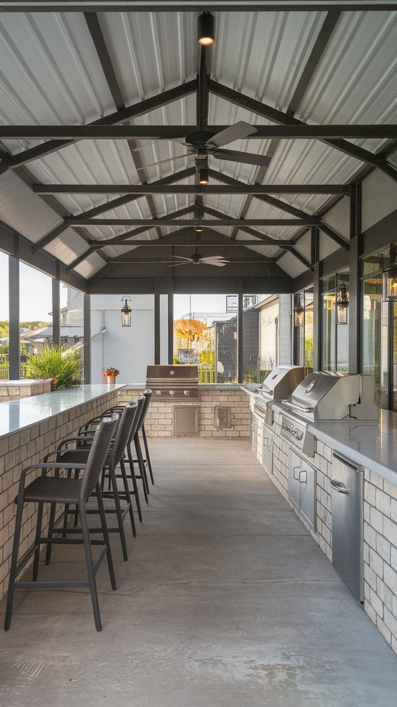 Functional Outdoor BBQ Area with Metal Roof