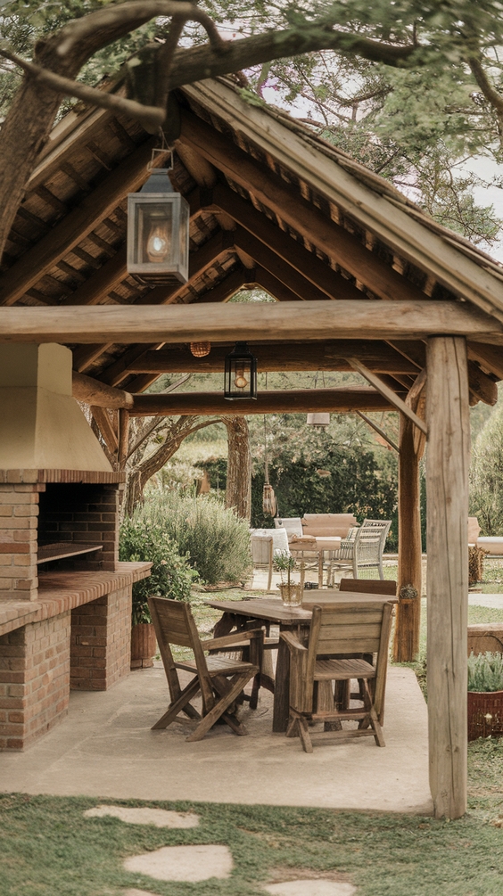 Rustic Outdoor BBQ Area with Roof