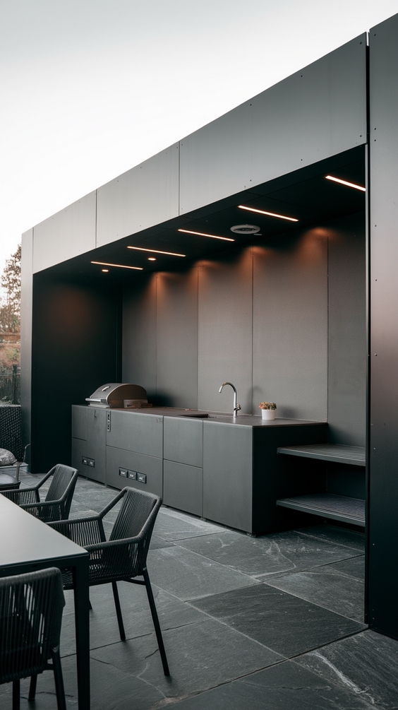 Modern Outdoor BBQ Area with Roof