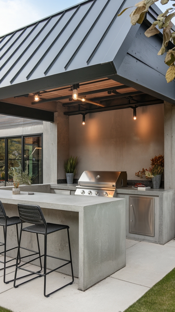 Outdoor BBQ Area with Metal Roof