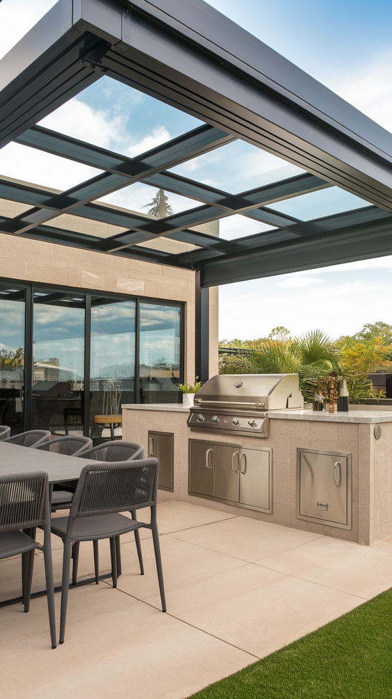 Outdoor BBQ Area with Retractable Roof