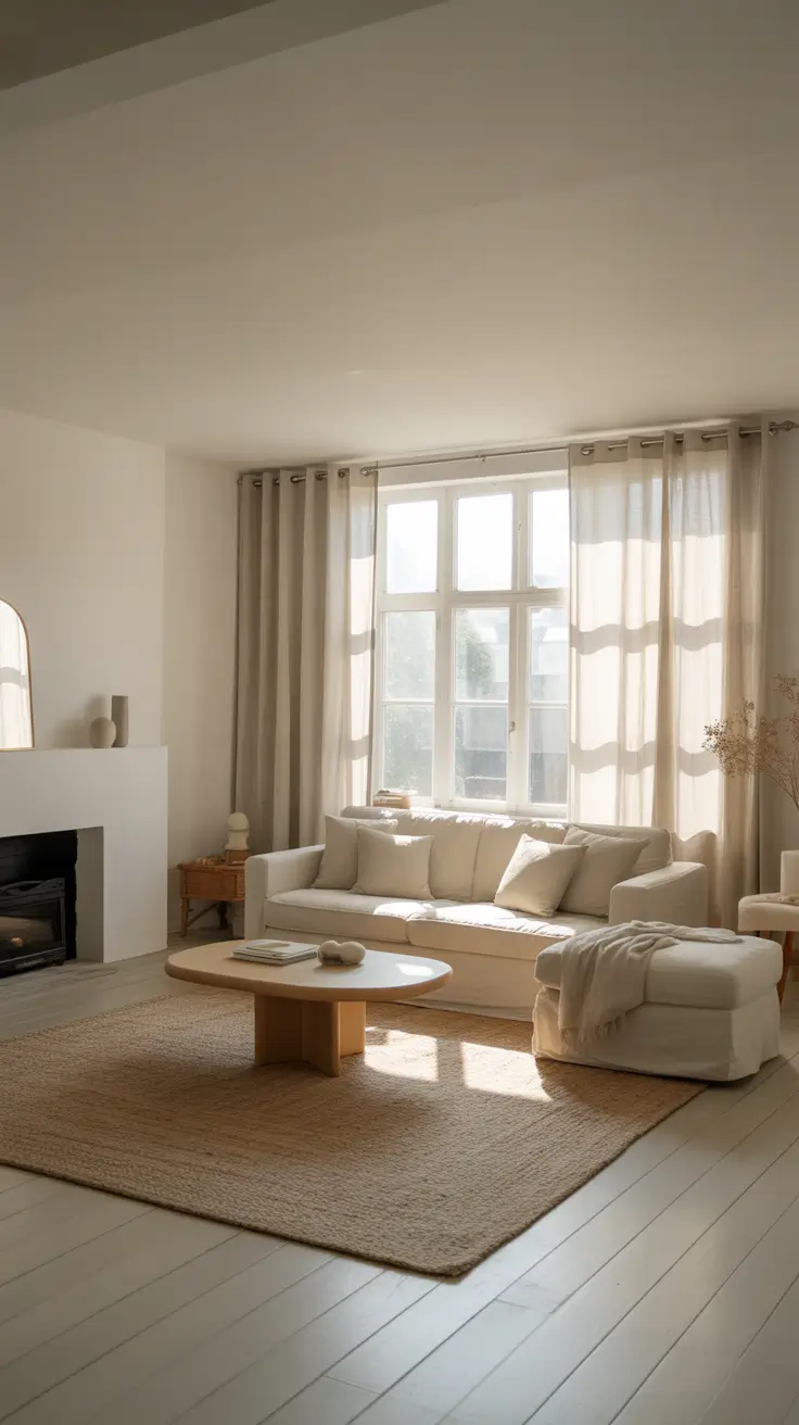 Neutral Living Room with Beige and White Layers