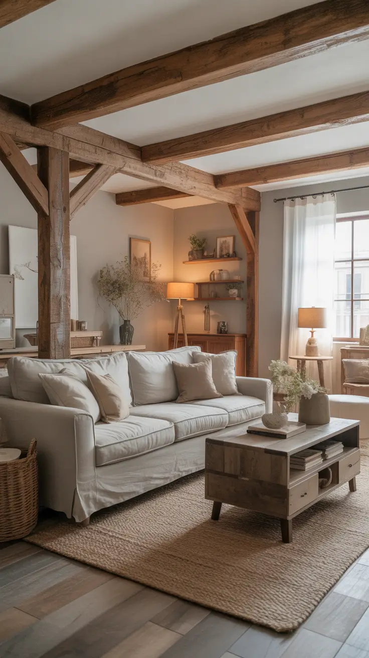 Cozy Rustic Farmhouse Living Room with Textured Accents