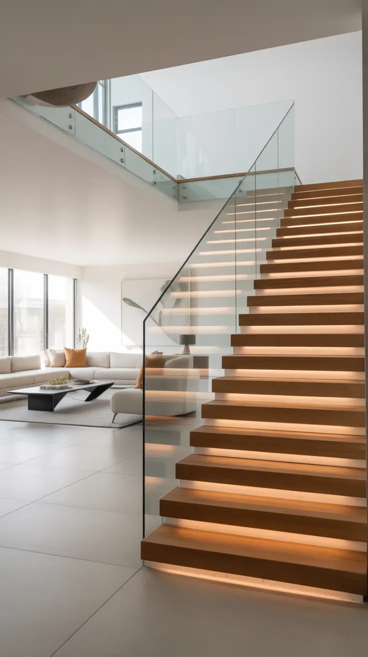 Split Foyer with Floating Stairs and Glass Balustrade