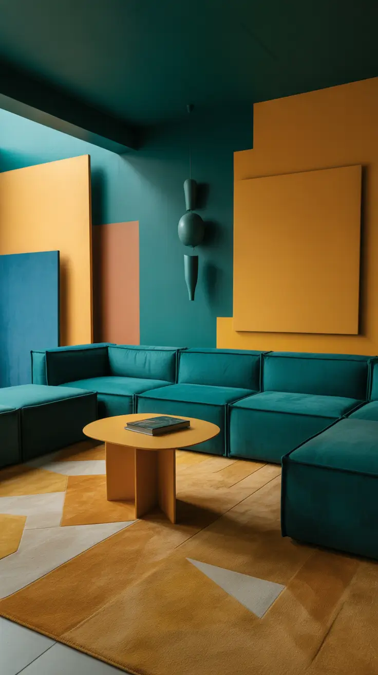 Bold Color Blocking in Apartment Living Room