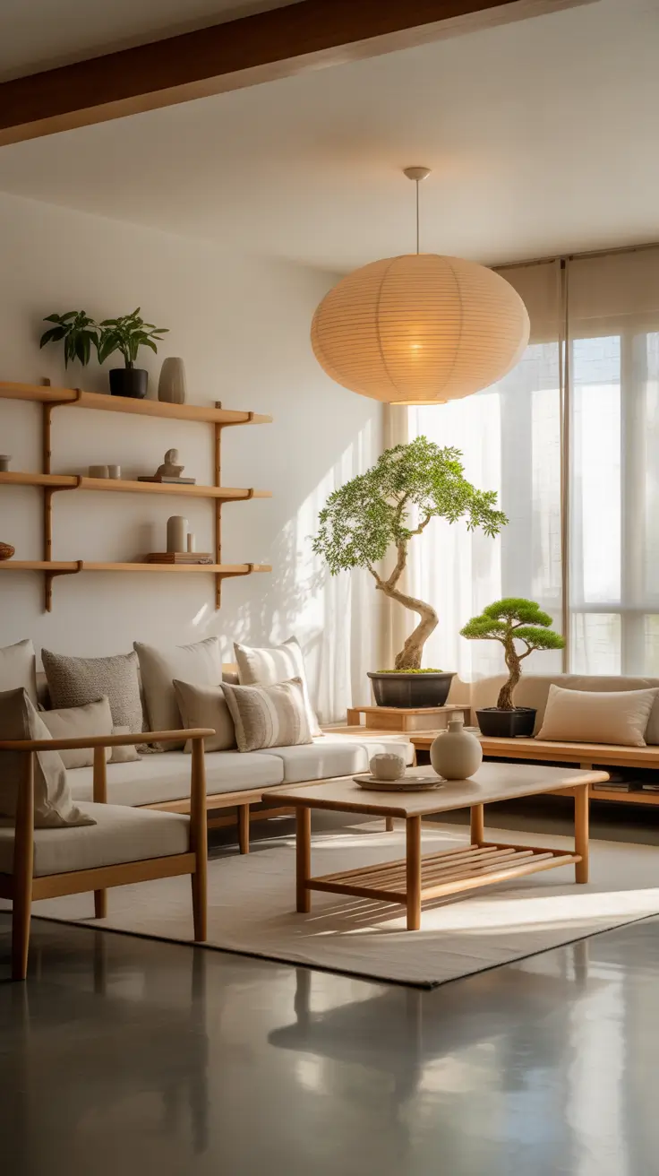Japandi Living Room with Natural Materials