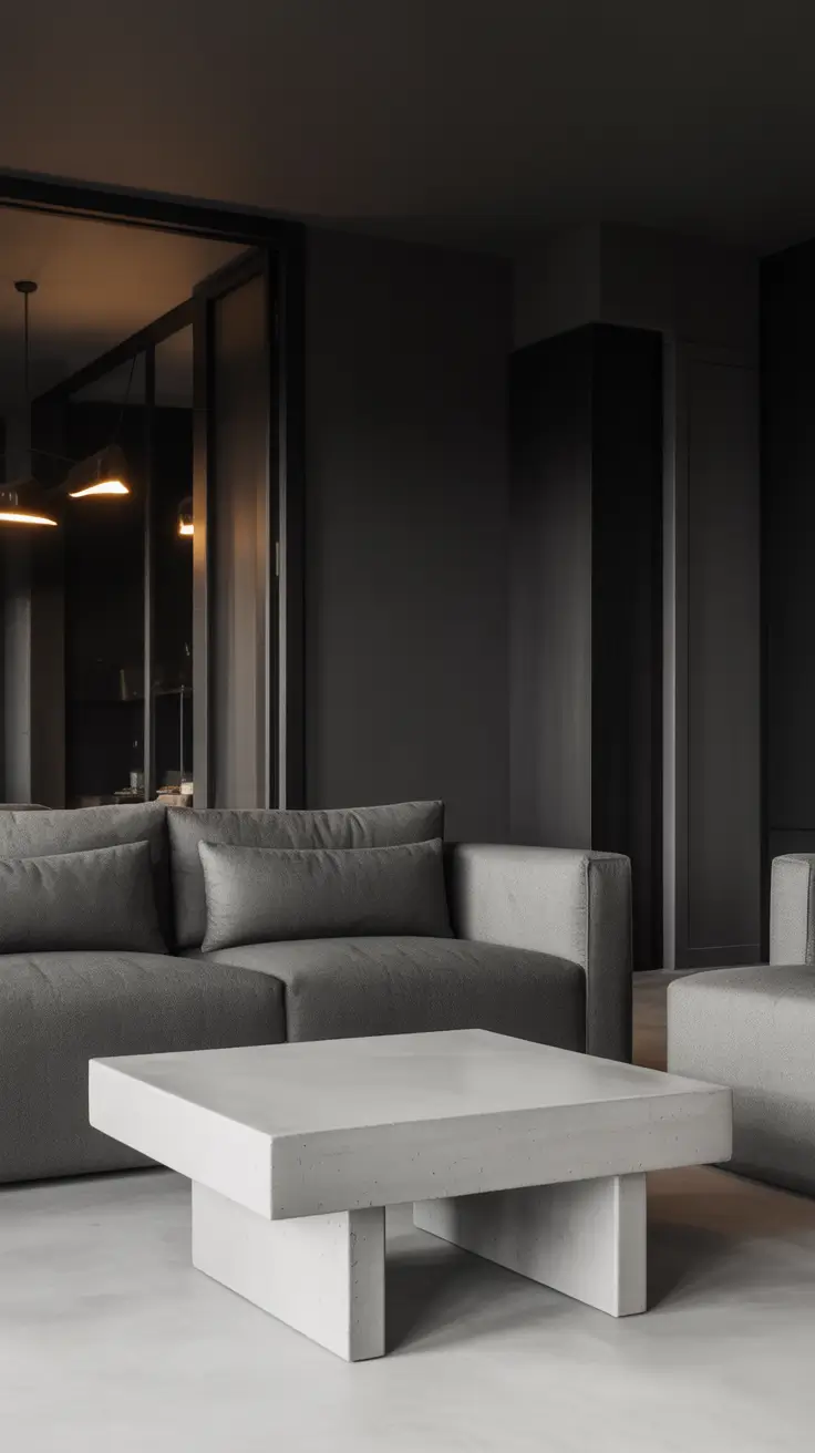 Monochrome Living Room with Charcoal and Black