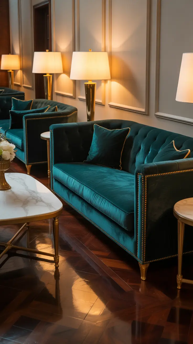 Elegant Velvet Lounge with Gold Details