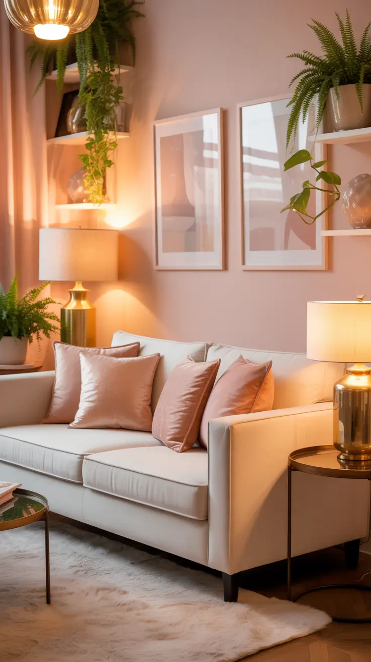 Soft Pink and Cream Living Room