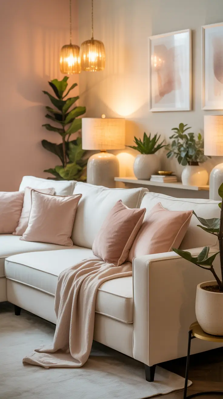 Elegant Soft Pink and Cream Living Room