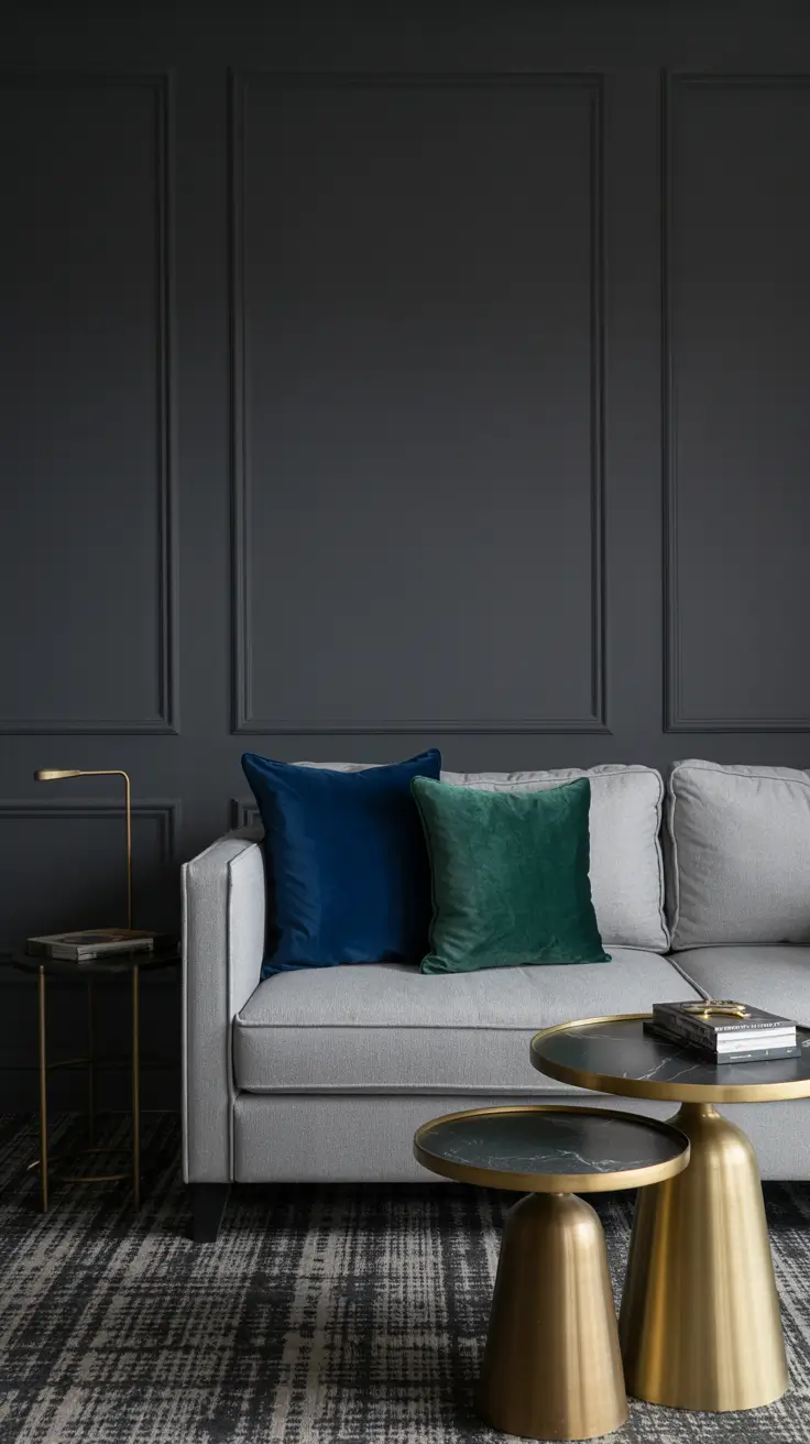 Gray Living Room with Blue and Green Accents