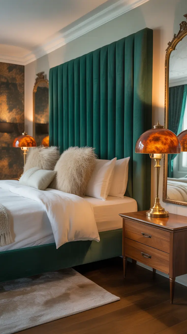 Emerald and Brass Bedroom Design