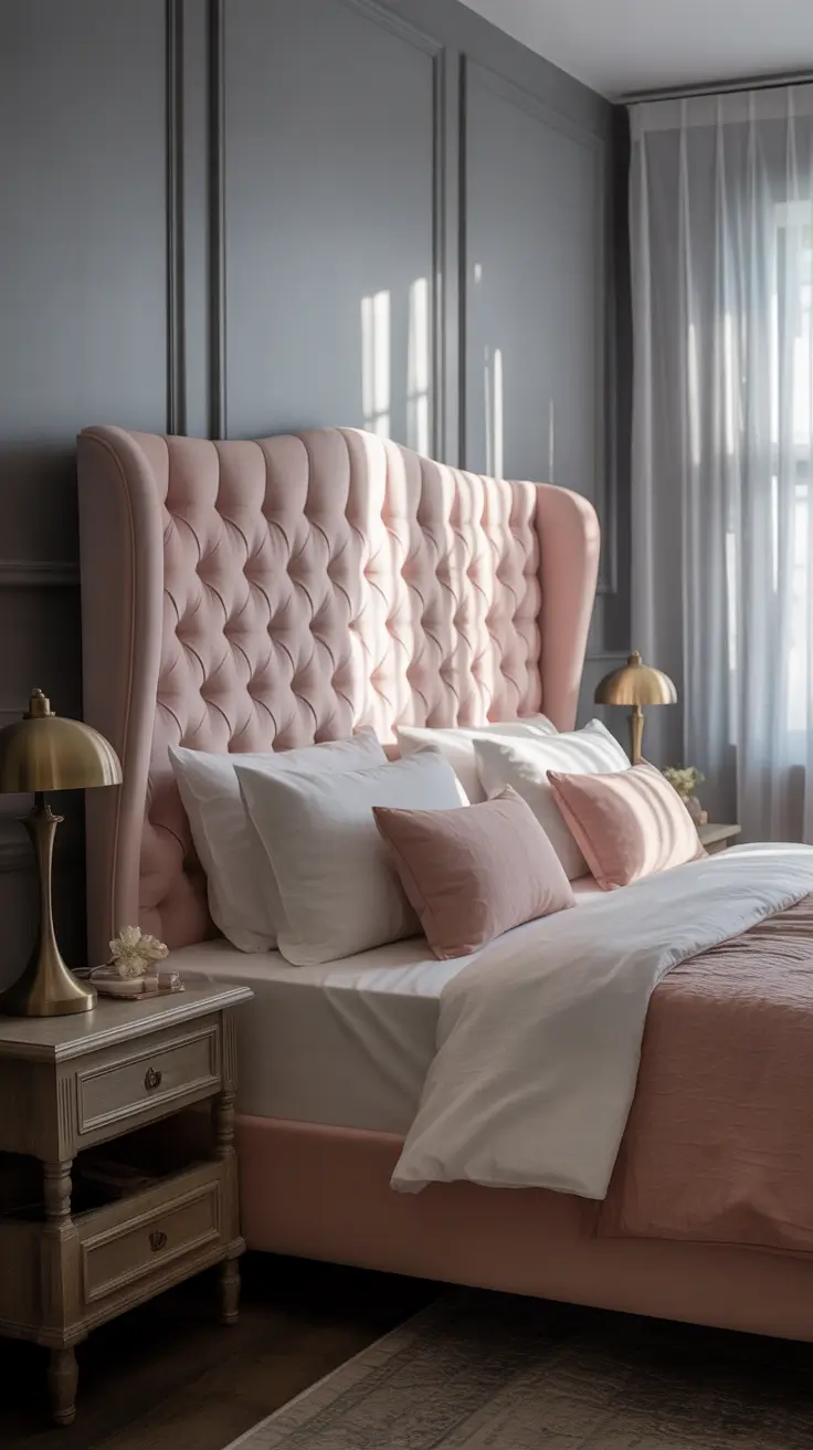 Soft Gray and Blush Bedroom Design