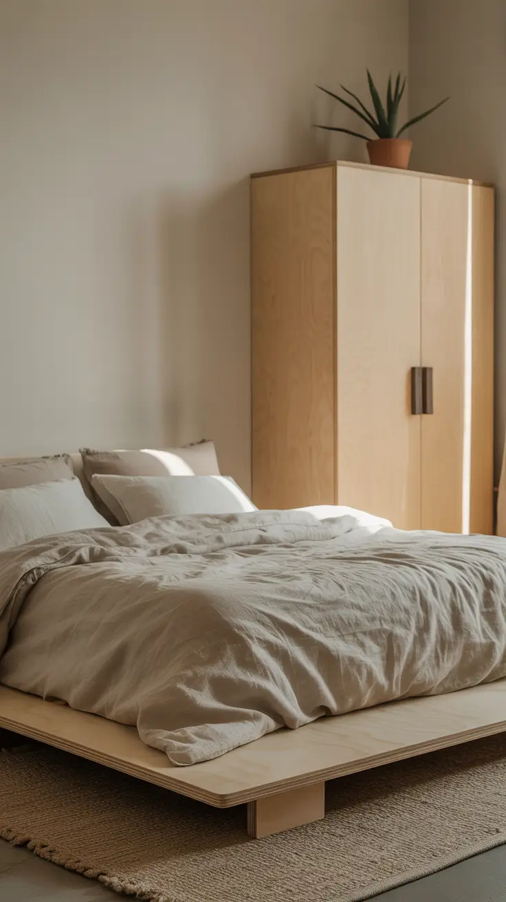 Plywood and Cotton Bedroom Design