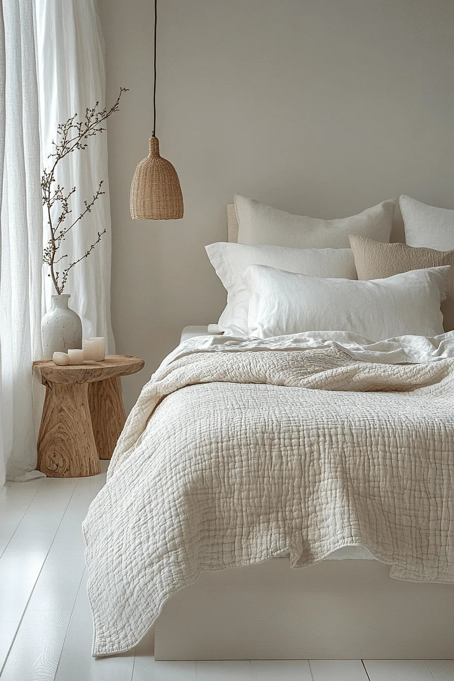 cream and white bedroom
