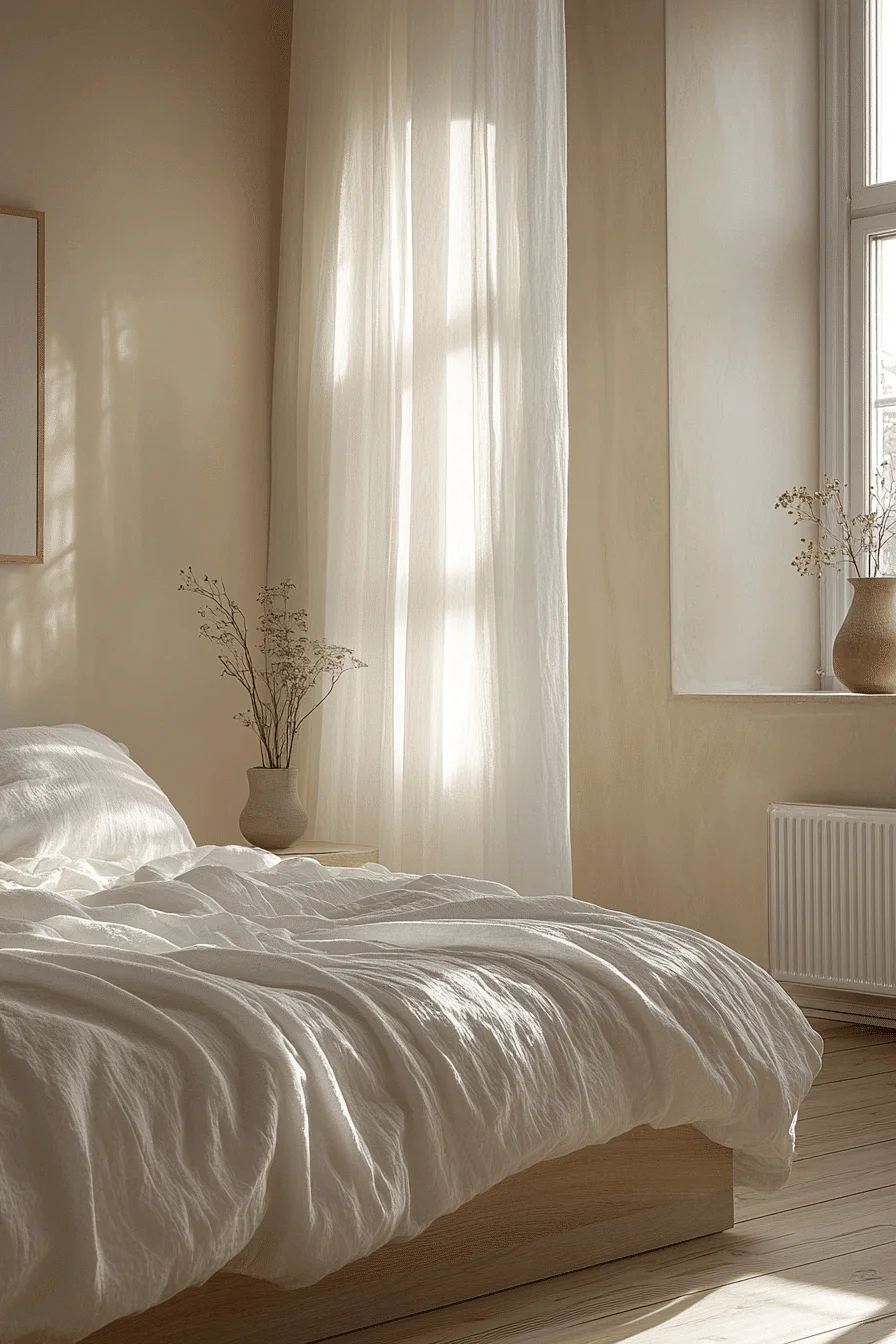 cream and white bedroom