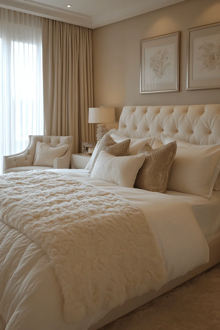 cream and white bedroom