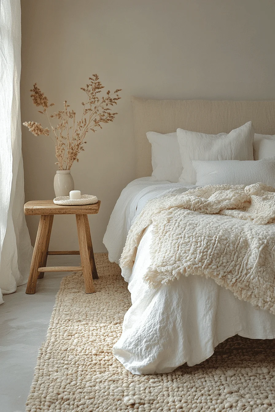 cream and white bedroom