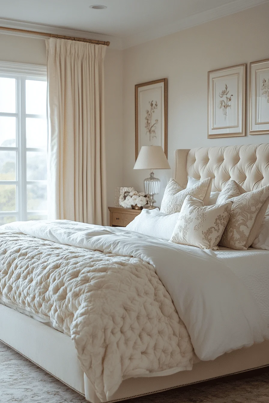 cream and white bedroom