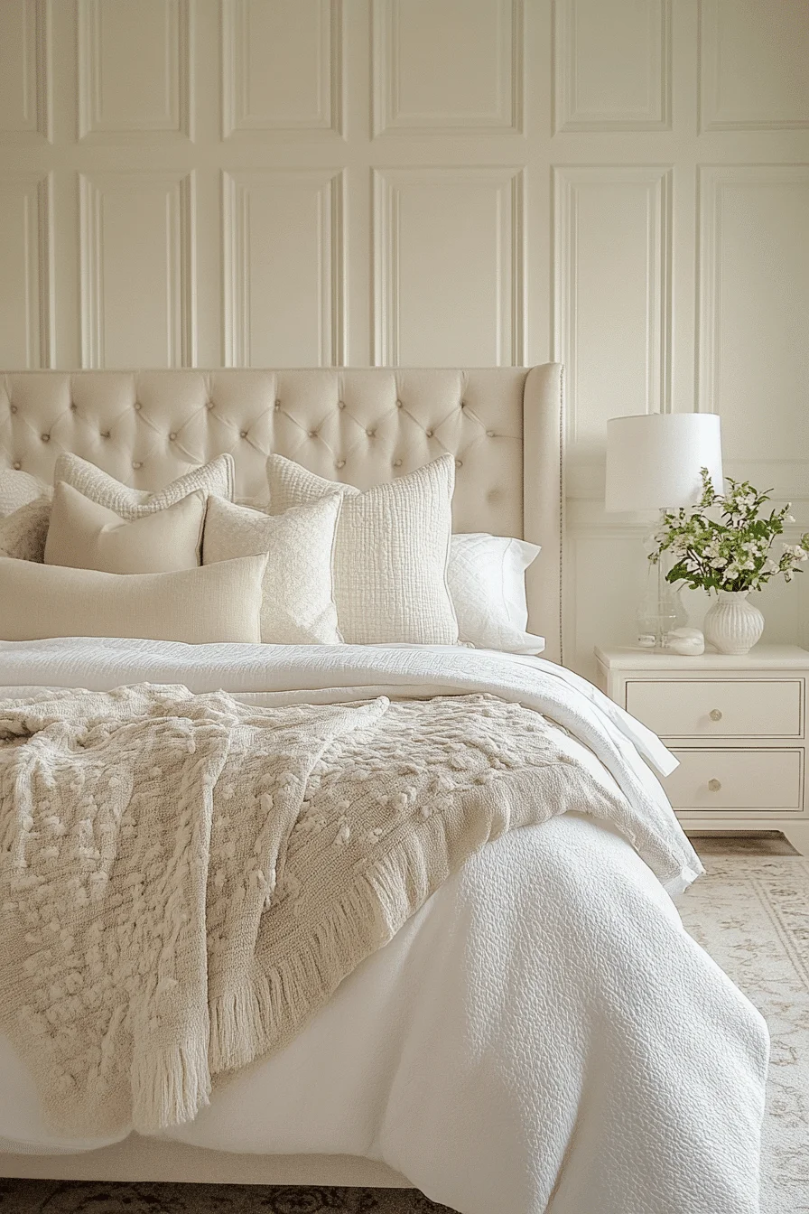 cream and white bedroom