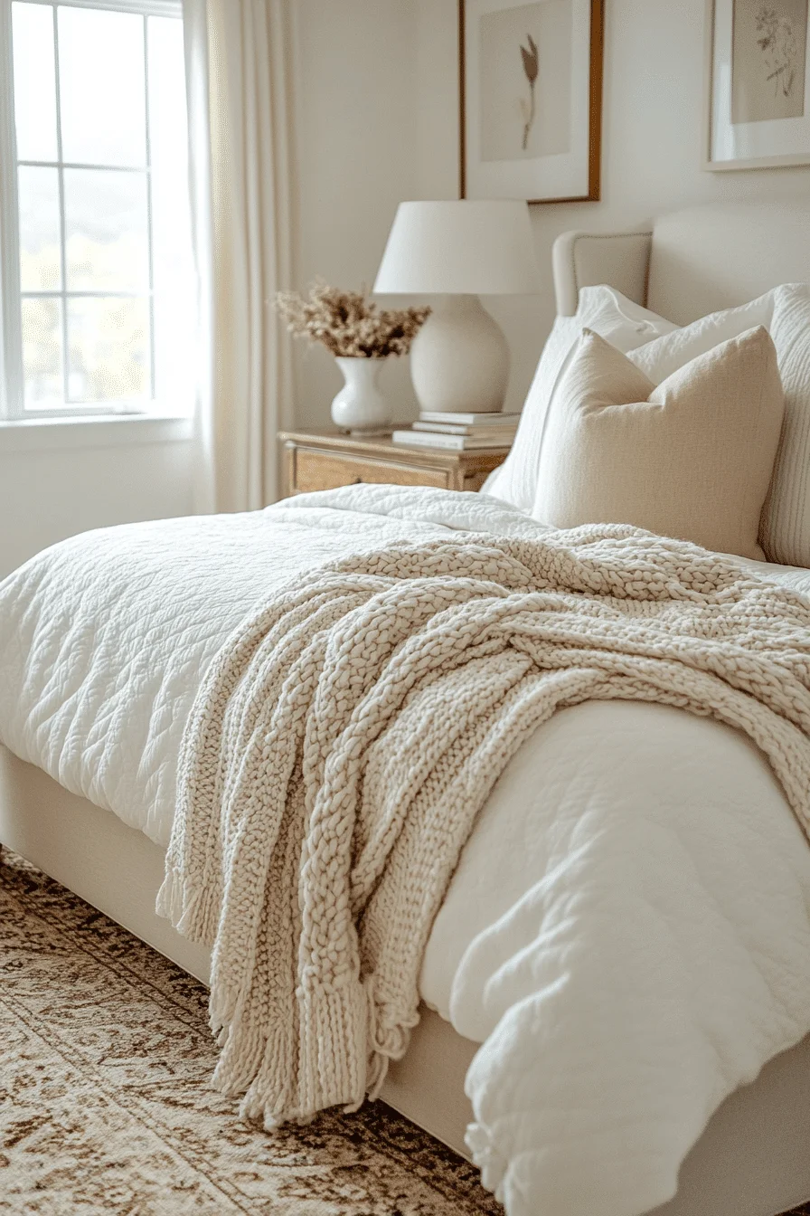 cream and white bedroom