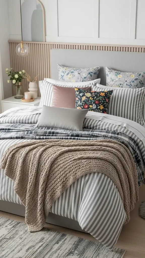 Mixing Patterns and Textures Mixed patterns and textures on bed