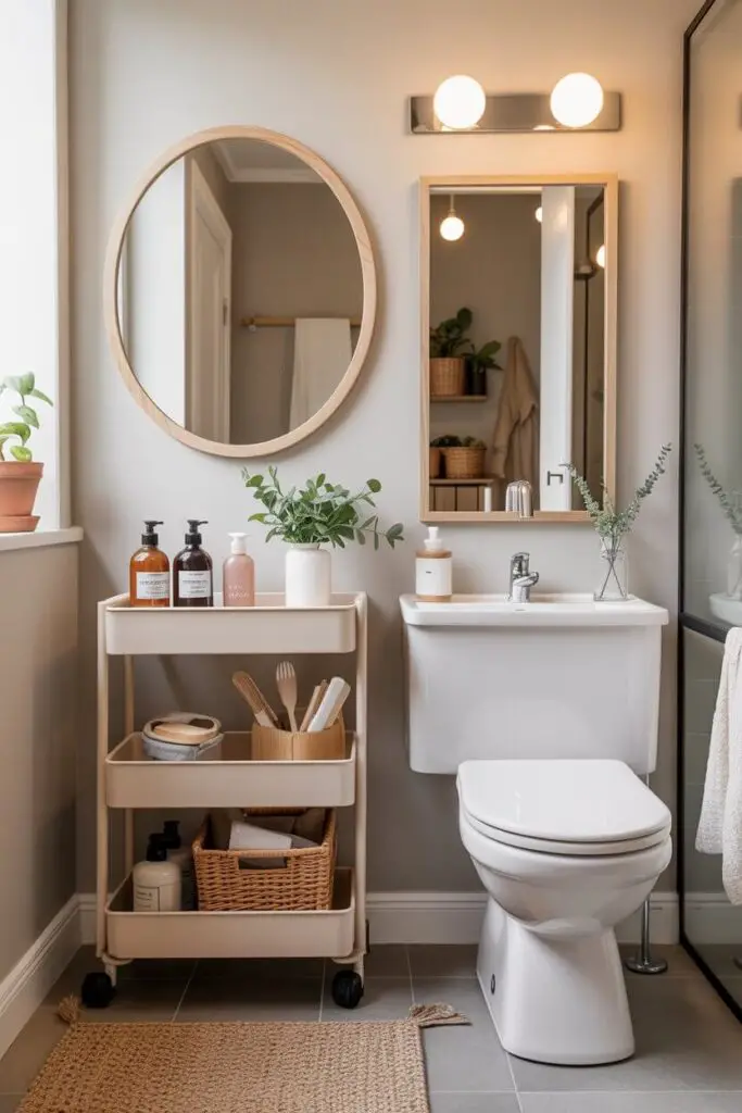 Year-Round Space-Saving Ideas for Small Bathrooms in Family Homes 7 Utilize Rolling Carts for Adaptable Storage Solutions