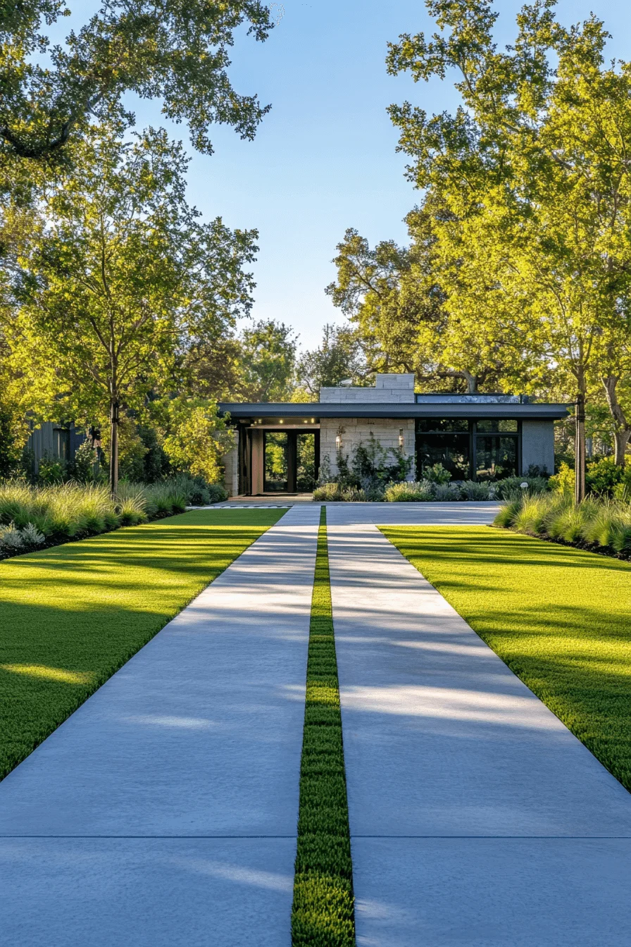driveway entry landscaping with turf strips
