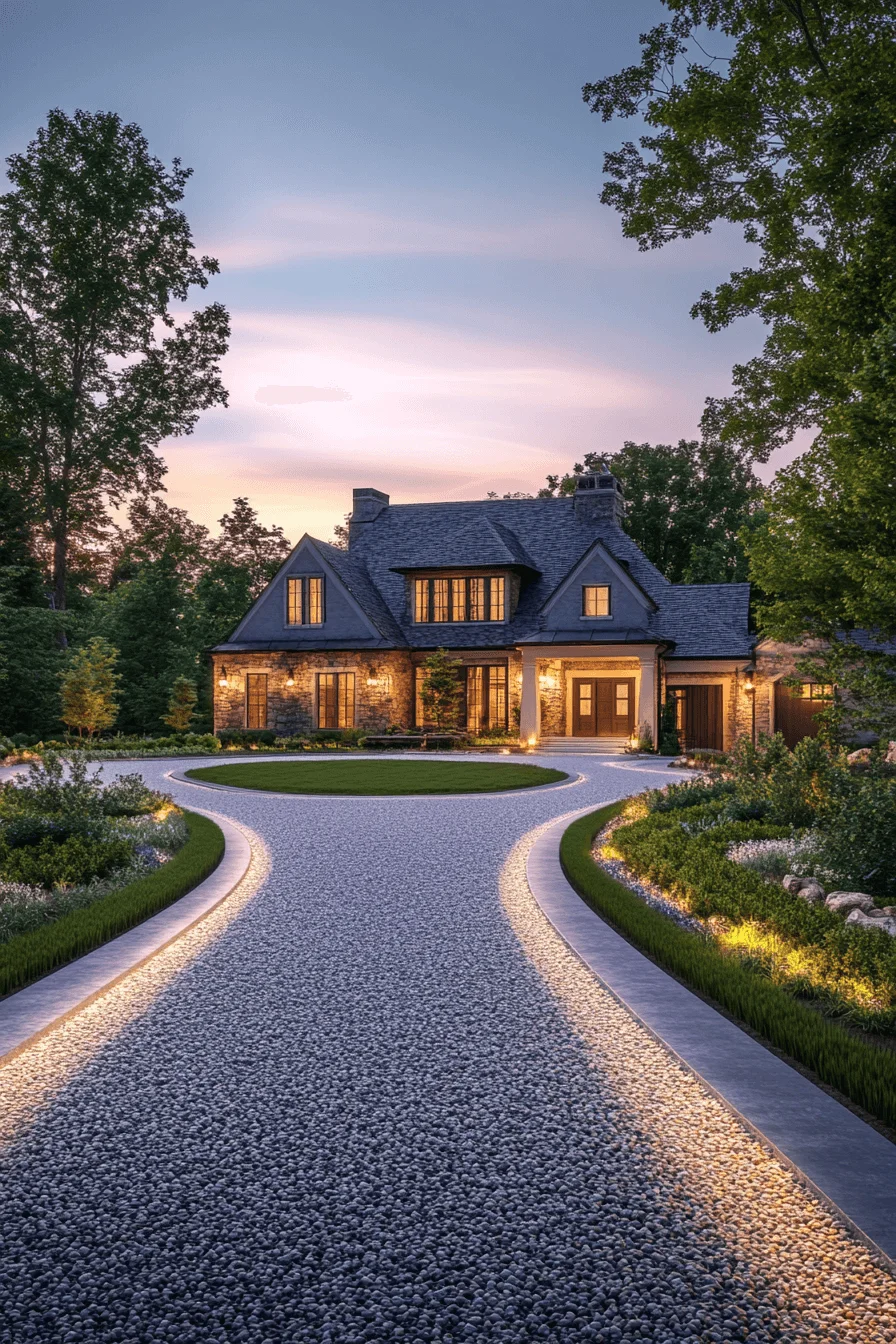 driveway entry landscaping with driveway island