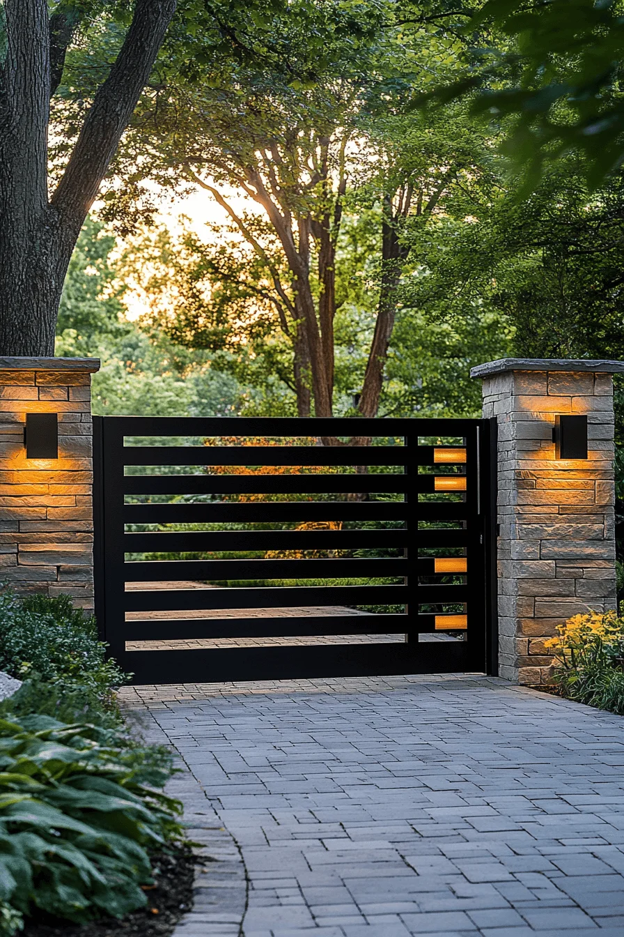driveway entry landscaping with modern gate