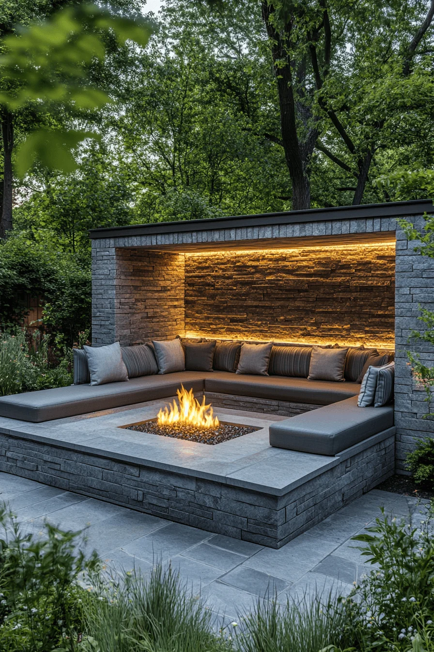 built-in bench fire pit