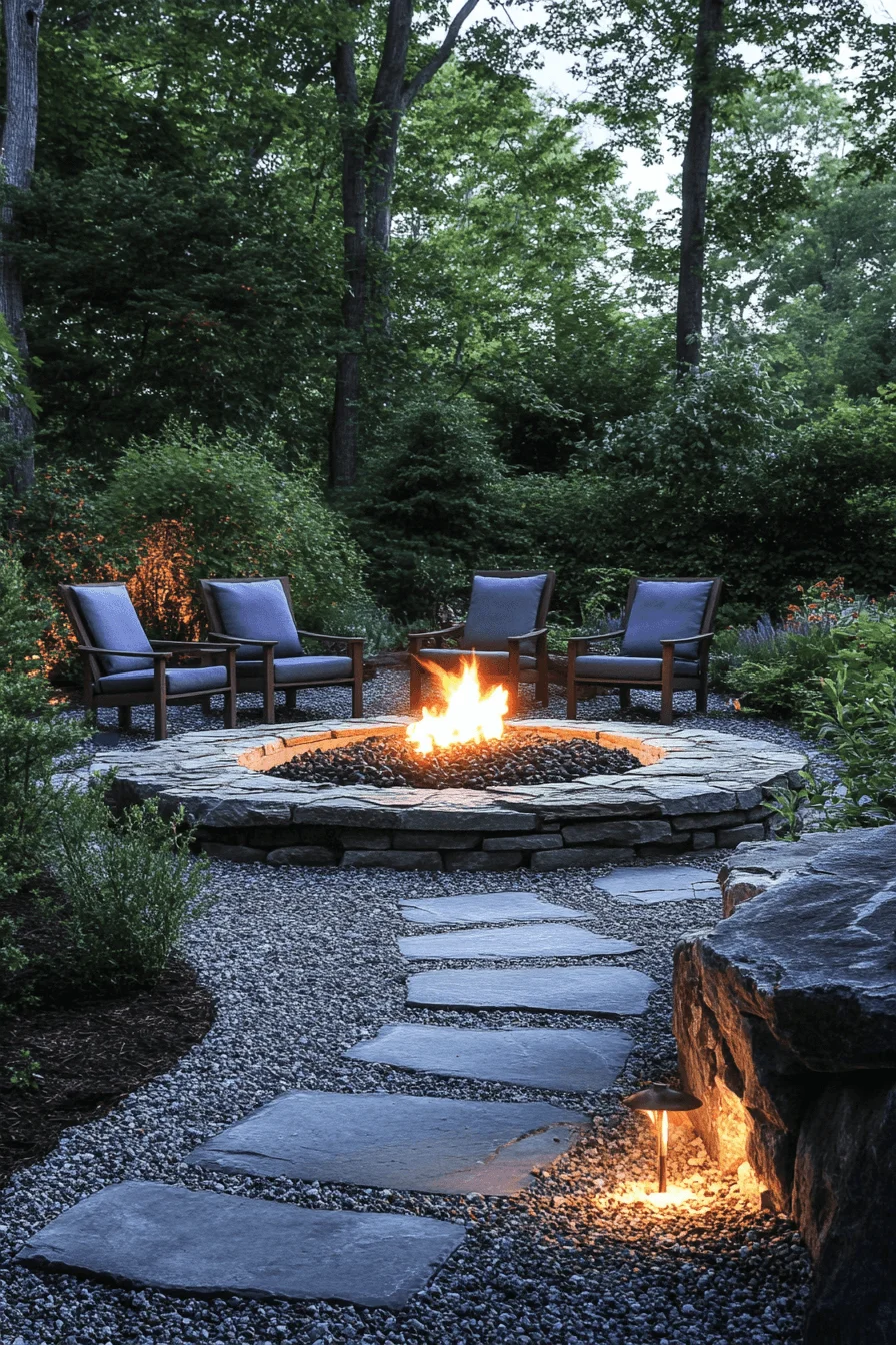 gravel and paver fire pit area