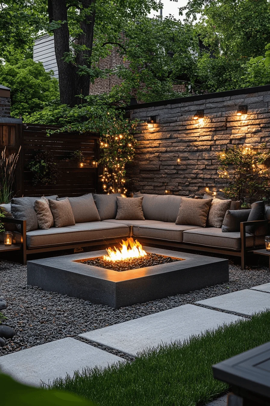L-shaped sofa fire pit