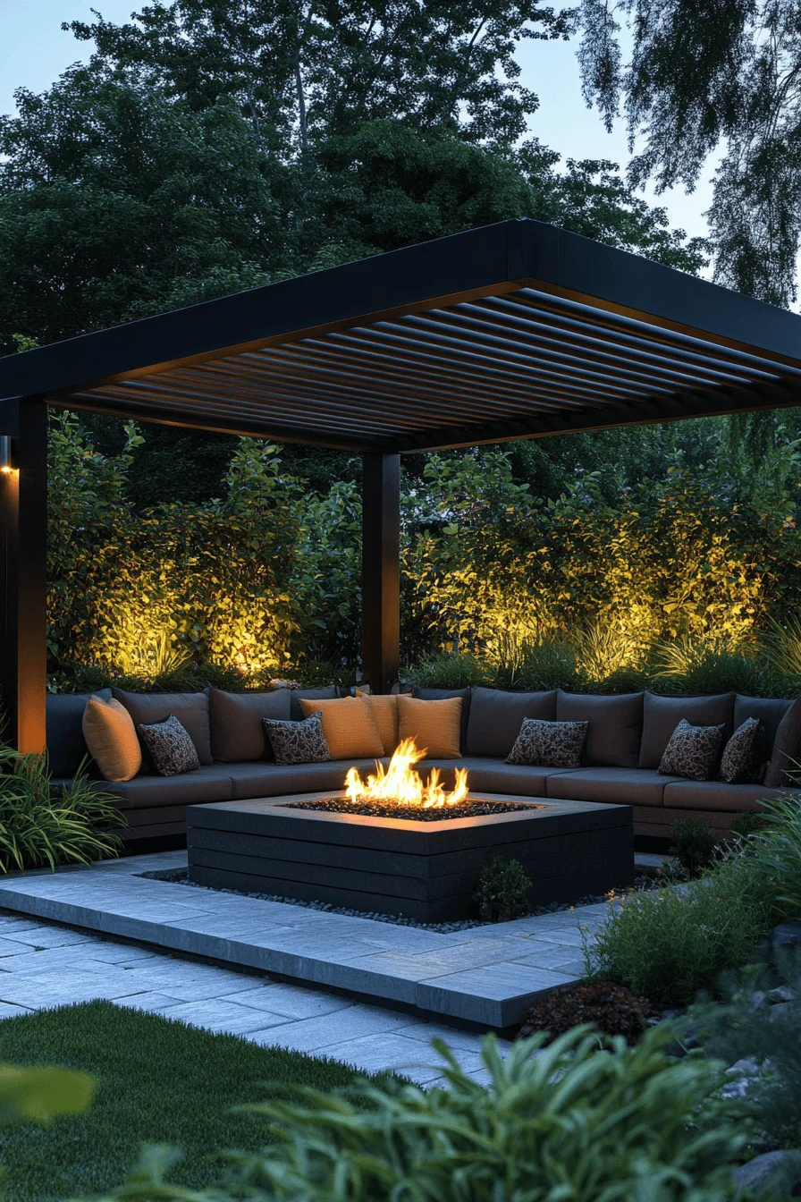 modern pergola fire pit