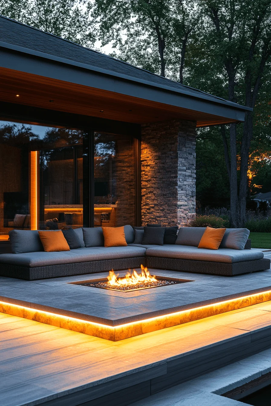 LED-lit fire pit lounge