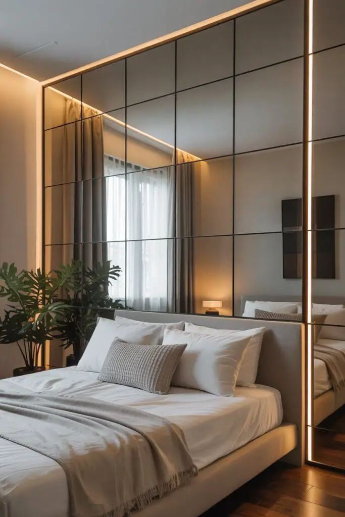 11 Modern Bedroom Back Wall Design Ideas to Transform Your Space 4 Mirrored Wall Panels