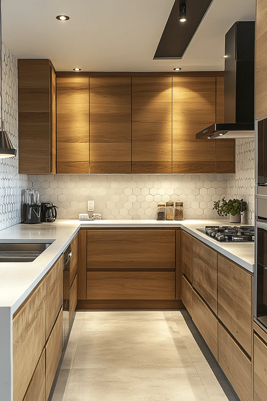oak cabinets with white countertops