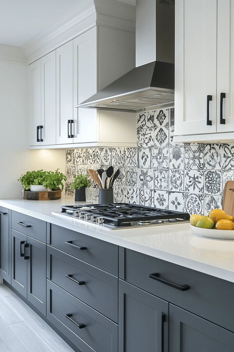 bold grey and white kitchen cabinets