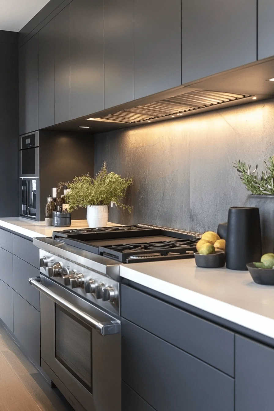 contemporary grey and white kitchen cabinets