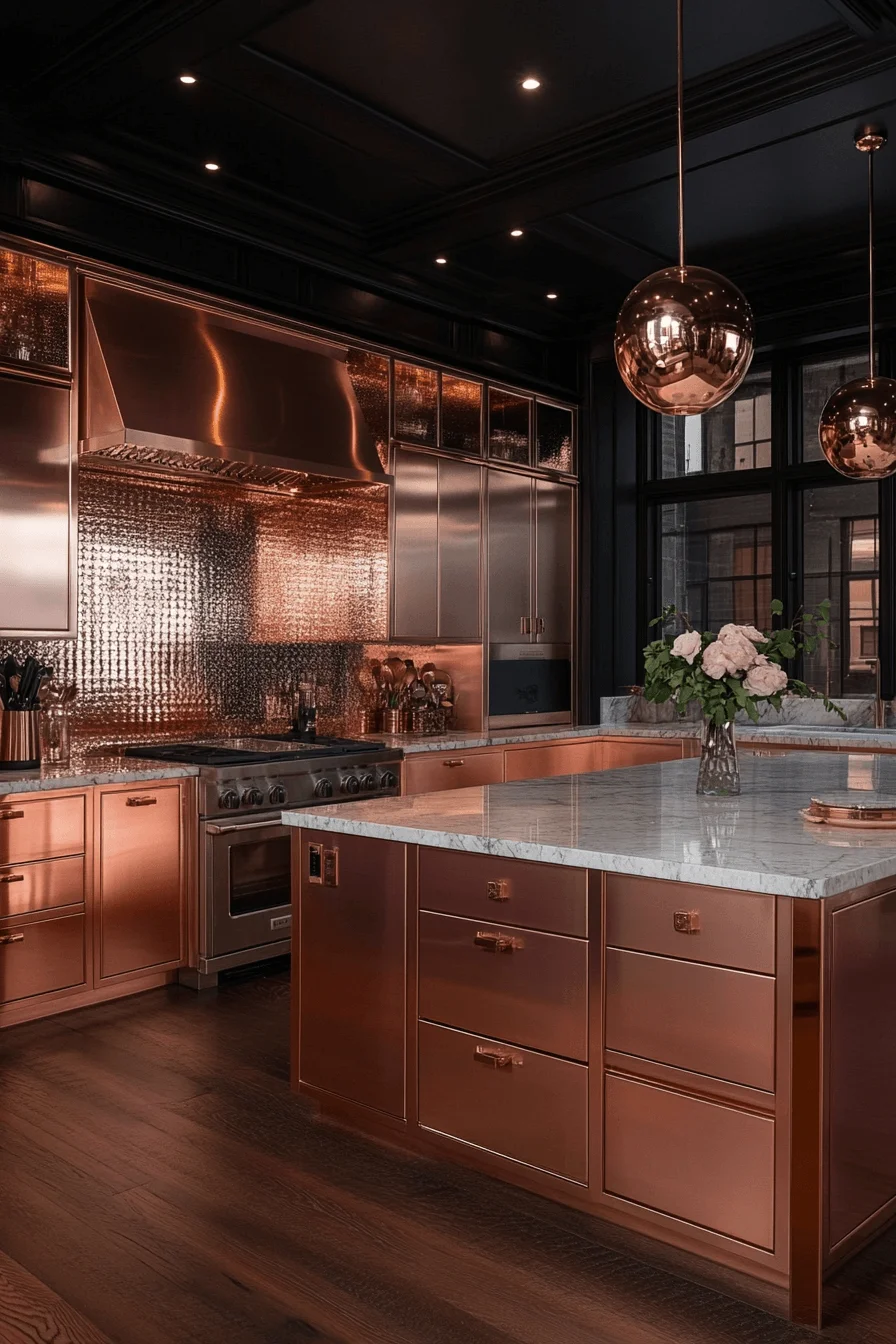 rose gold kitchen cabinets