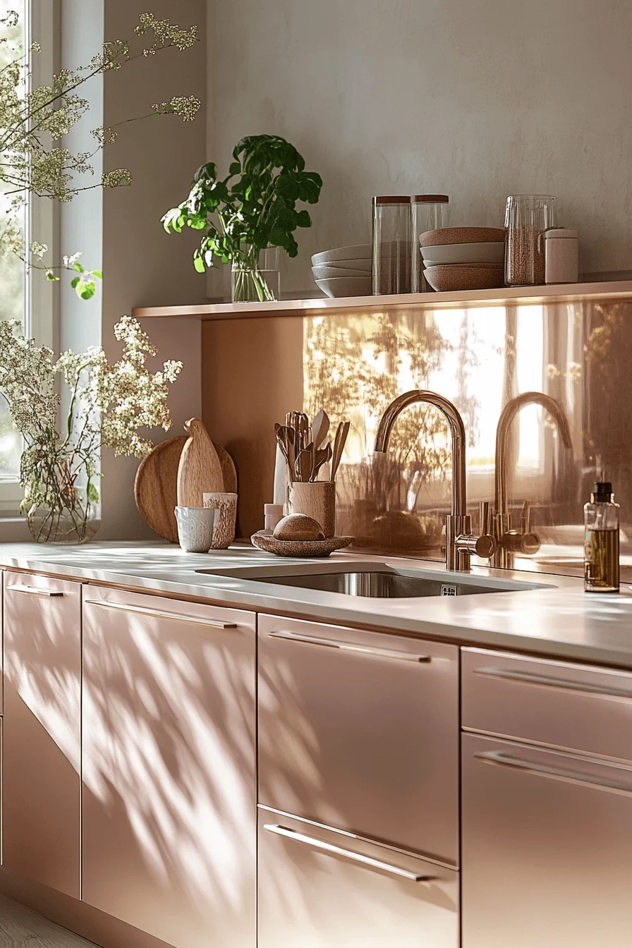 rose gold kitchen cabinets