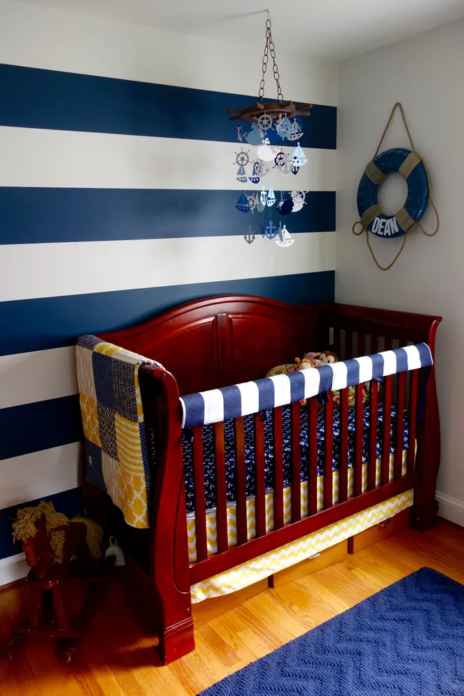 Navy and White Striped Wall