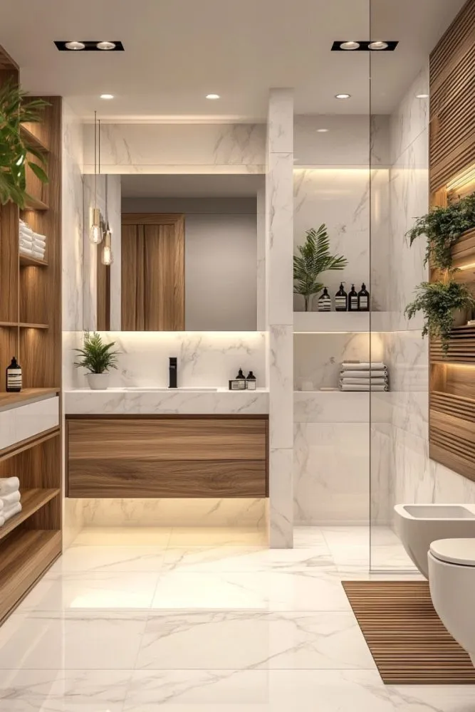 Marble and Wood Bathroom