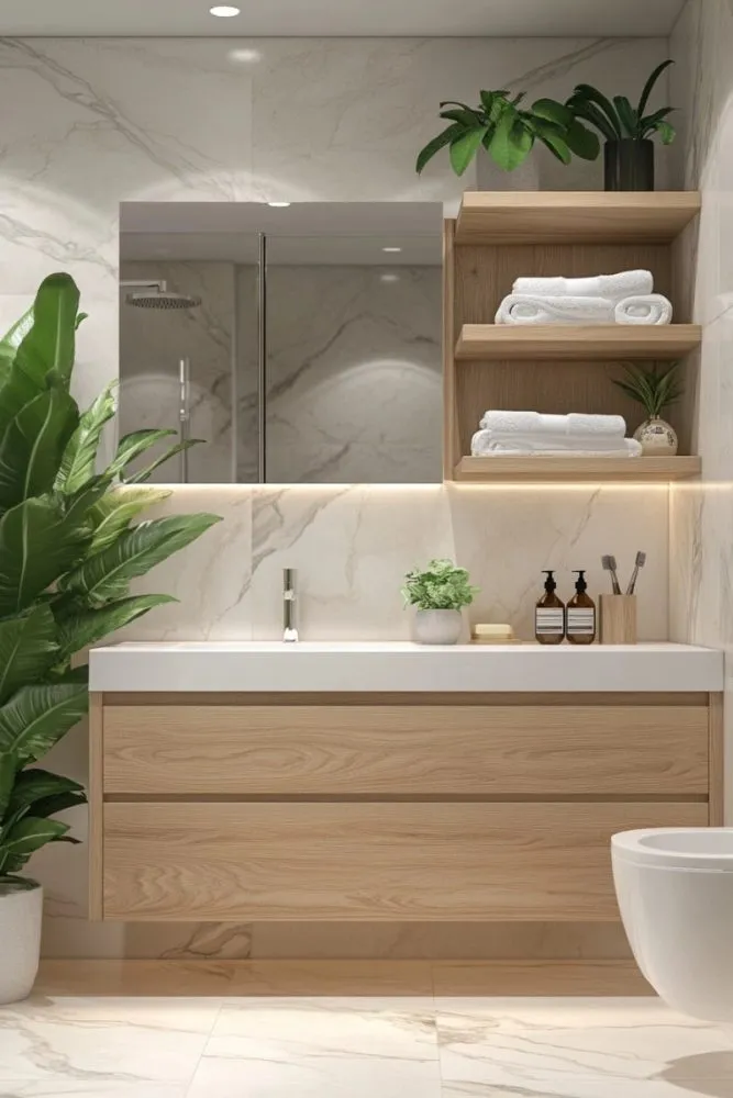 Greenery in Marble Bathroom