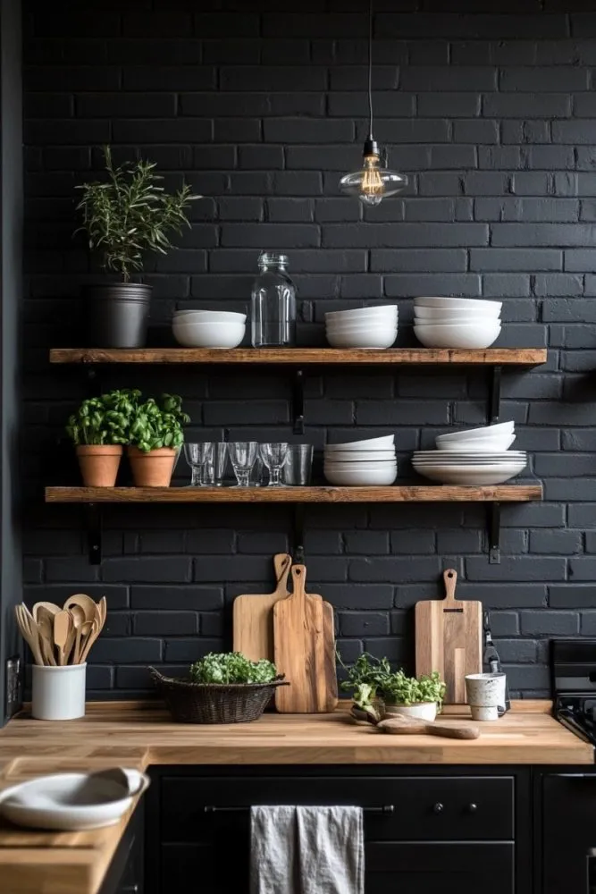 Industrial metal kitchen shelves