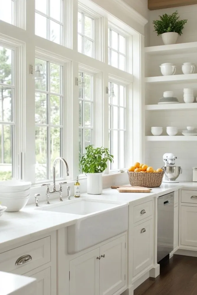 Minimalist white open shelves