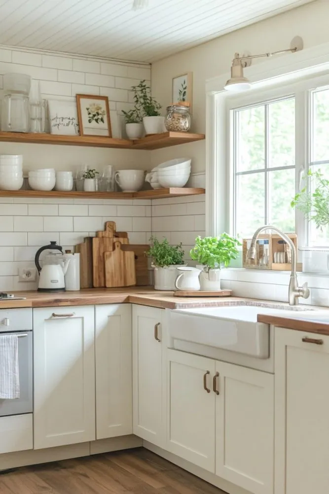 Corner shelves in kitchen