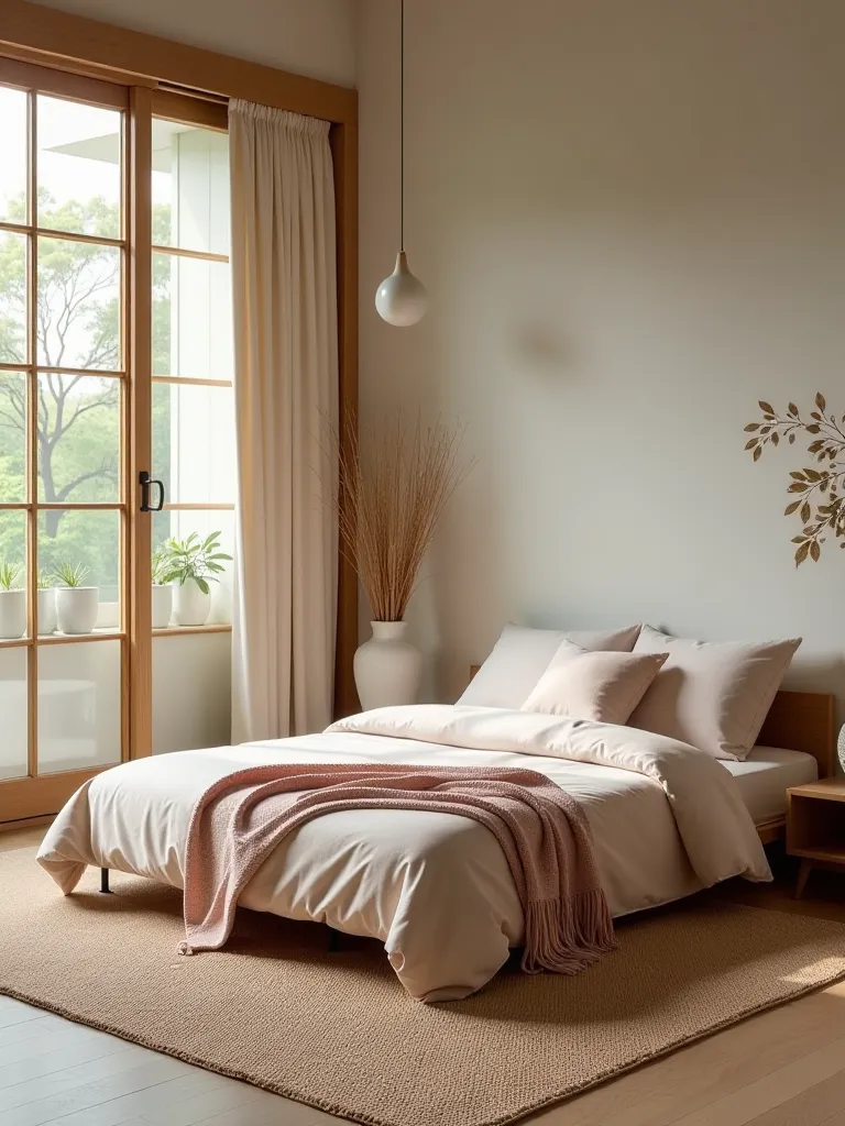 Attic boho bedroom with olive green and burnt orange color scheme